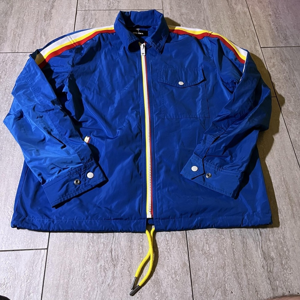 Diesel Jacket Mens Large Blue Windbreaker Tiger Graphic Back Nylon Collared